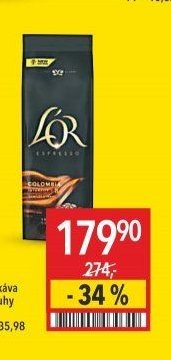 L'OR zrnková káva různé druhy