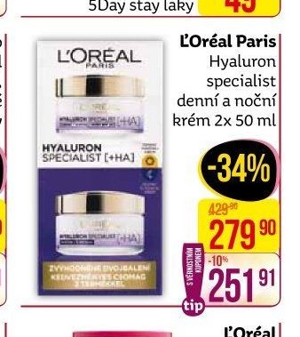 L'Oréal Paris Hyaluron specialist denní a noční krém 2x 50 ml