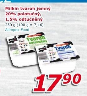 Tvaroh polotučný jemný Milkin
