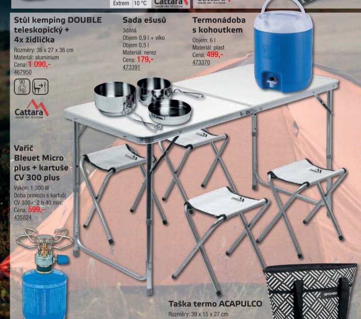 Stůl kemping DOUBLE teleskopický + 4x židlička - UNI HOBBY akcniletaky.com
