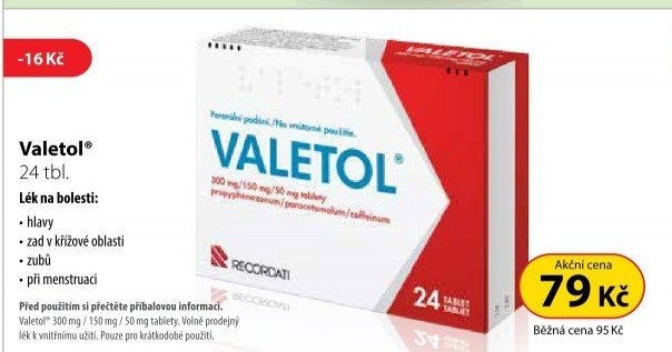 Tablety proti horečce a bolesti Valetol