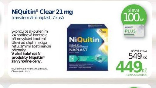 NiQuitin Clear 21 mg transdermální náplast, 7 kusů