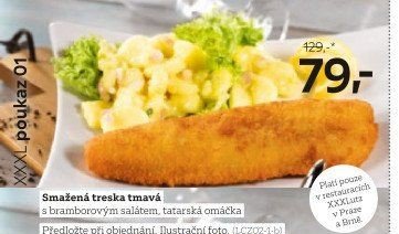 Smažená treska tmavá s bramborovým salátem, tatarská omáčka