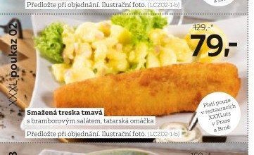Smažená treska tmavá s bramborovým salátem, tatarská omáčka