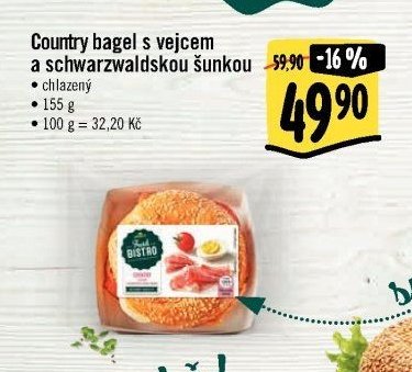 Country bagel s vejcem a schwarzwaldskou šunkou