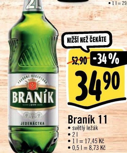 Pivo světlý ležák 11° Jedenáctka Braník