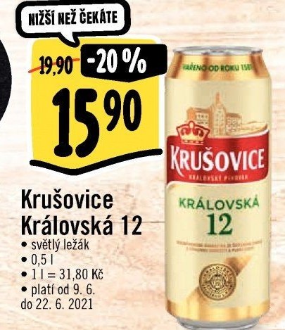 Pivo světlý ležák Královská 12° Krušovice