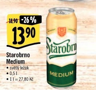 Pivo světlý ležák nepasterizovaný 11° Medium Starobrno