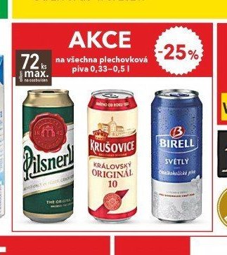 Pilsner Urquell, Krušovice, Birell plechovka