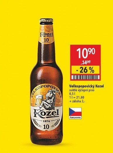 Pivo světlé výčepní 10°Velkopopovický Kozel
