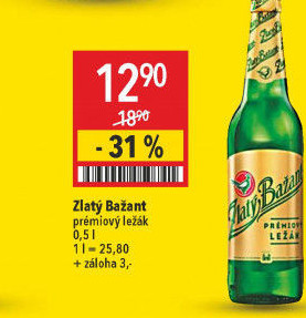 Pivo světlý ležák 12° Zlatý Bažant