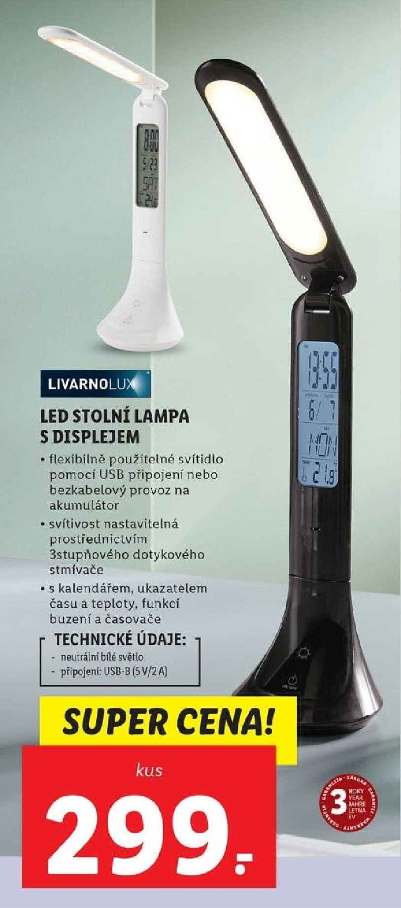 LIVARNOLUX LED stolní lampa s displejem