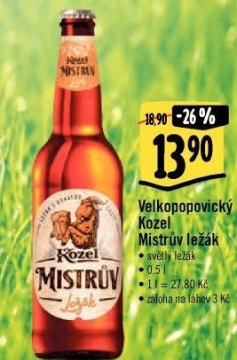 Pivo Mistrův světlý ležák Velkopopovický Kozel