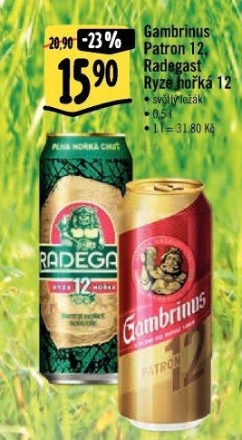 Pivo světlý ležák 12° Patron Gambrinus