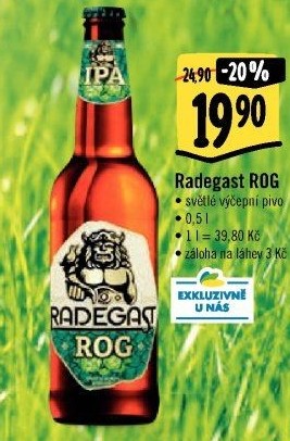 Pivo světlý výčepní speciál ROG IPA Radegast