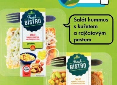 Salát hummus s kuřetem a rajčatovým pestem