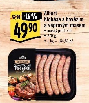 Klobása s vepřovým a hovězím masem Od řezníka na gril Albert