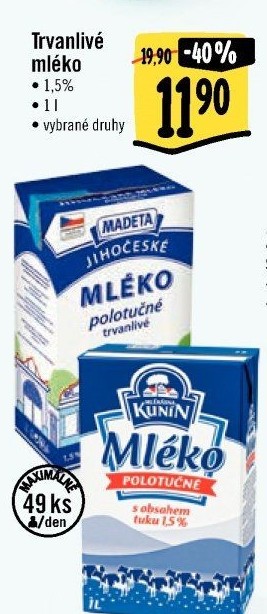 Mléko trvanlivé Jihočeské Madeta - 1,5% polotučné