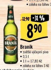 Pivo světlé výčepní 10° Braník