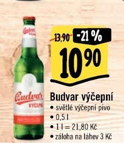 Pivo světlé výčepní Budweiser Budvar