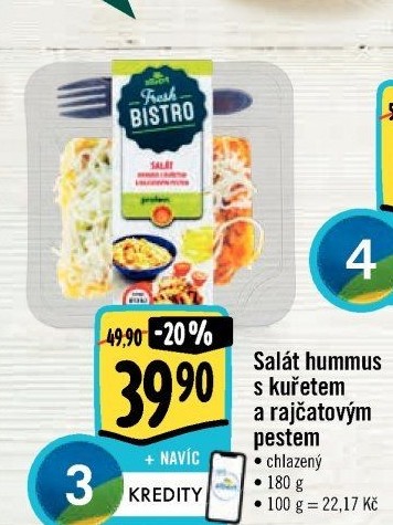 Salát Hummus s kuřetem a rajčatovým pestem s proteiny Albert Fresh Bistro