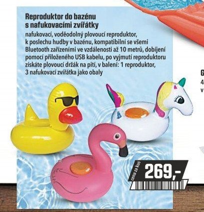 Reproduktor do bazénu s nafukovacími zvířátky