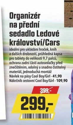 Organizér na přední sedadlo Ledové království/Cars