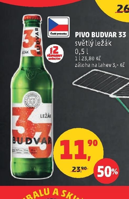 Pivo Budvar 33 světlý ležák 0,5 l