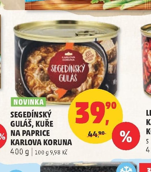 Segedínský guláš, kuře na paprice Karlova Koruna