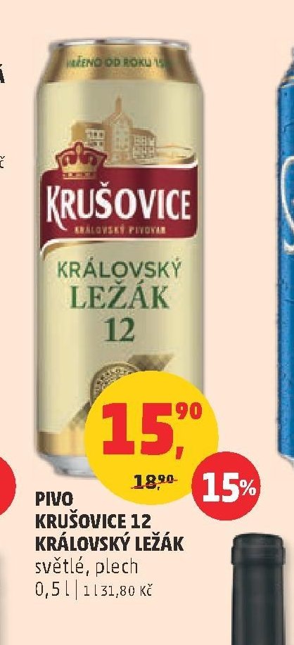 PIVO KRUŠOVICE 12 KRÁLOVSKÝ LEŽÁK světlé, plech 0,5 l