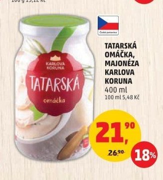 TATARSKÁ OMÁČKA, MAJONÉZA KARLOVA KORUNA 400 ml