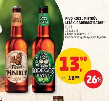 PIVO KOZEL MISTRŮV LEŽÁK, RADEGAST RATAR