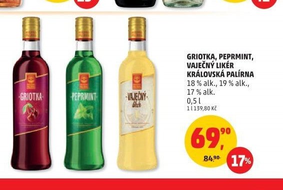 GRIOTKA, PEPRMINT, VAJEČNÝ LIKÉR KRÁLOVSKÁ PALÍRNA 0,5 l