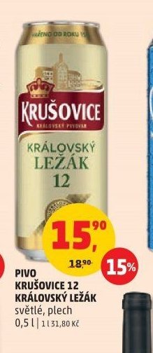 PIVO KRUŠOVICE 12 KRÁLOVSKÝ LEŽÁK světlé, plech 0,5 l