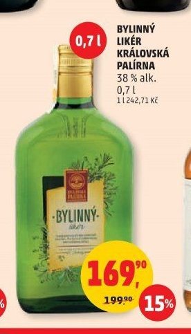 BYLINNÝ LIKÉR KRÁLOVSKÁ PALÍRNA 38 % alk. 0,7 l