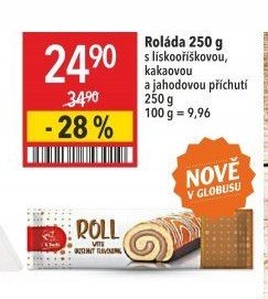 Roláda s lískooříškovou, kakaovou a jahodovou příchutí