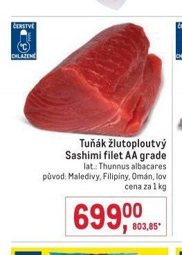 Tuňák žlutoploutvý Sashimi filet AA grade