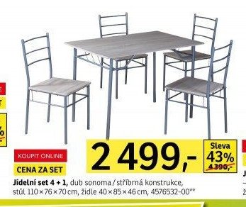Jídelní set 4+1, dub sonoma/stříbrná konstrukce, stůl 110x76x70cm, židle 40x85x46cm, 4576532-00