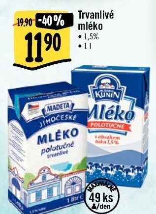 Mléko trvanlivé Jihočeské Madeta - 1,5% polotučné