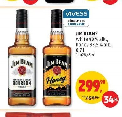 JIM BEAM white 40 % alk., honey 32,5 % alk. 0,7 l