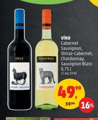 Víno Cabernet Sauvignon, Shiraz-Cabernet, Chardonnay, Sauvignon Blanc