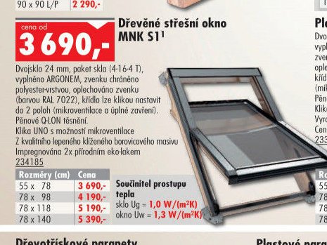 Dřevěné střešní okno MNK S1