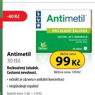 Doplněk stravy proti nevolnosti Antimetil