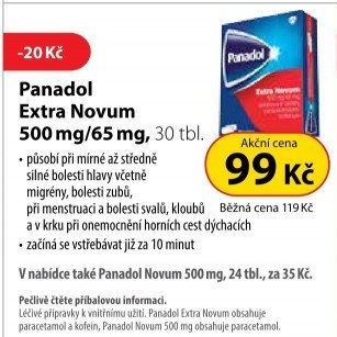 Tablety proti bolesti Extra Novum Panadol