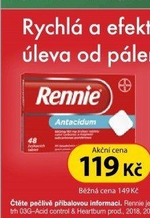 Žvýkací tablety proti pálení žáhy Rennie