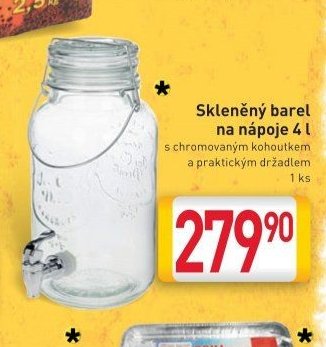 Skleněný barel na nápoje 4 l