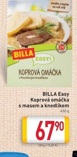 BILLA Easy Koprová omáčka s masem a knedlíkem