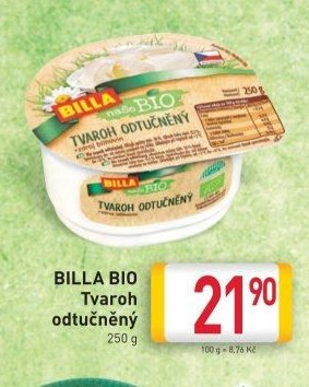 BILLA BIO Tvaroh odtučněný 250 g