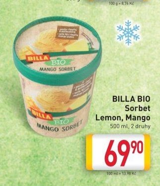 BILLA BIO Sorbet Lemon, Mango 500 ml
