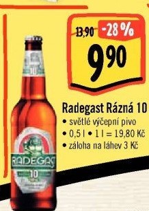 Pivo světlé výčepní Rázná 10° Radegast